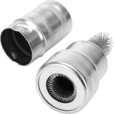 Brosse en acier inoxydable pour le nettoyage des bornes de batterie argentées de véhicules (1 pièce) (1/5)