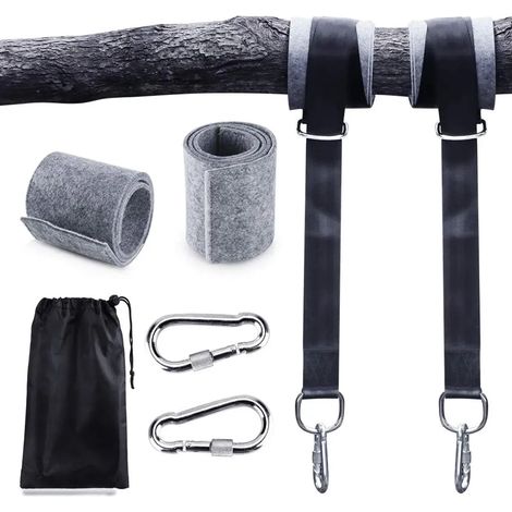 Schaukel Befestigung, Hängematte Befestigung Befestigungsset Aufhängung Hängesessel Befestigung Max 200kgs aus Reißfestem Polyester mit 2 Baumschutz Polster und 2 Premium Karabinern(1.5M)