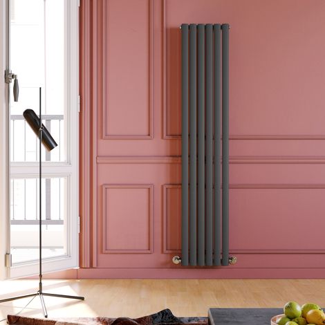 ELEGANT Vertical Radiator 1800 x 354mm Single Panel Designer Anthracite Oval Column Heating Rad (1/5)