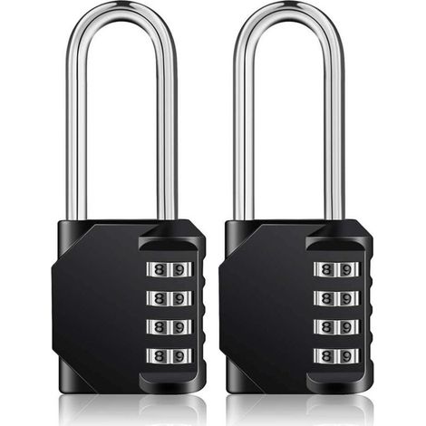 Serrure à combinaison à 4 chiffres avec anse de 6,3 cm de long et cadenas réarmable extérieur étanche pour casier de salle de sport, armoire à moraillon, portail, clôture, boîte à outils (noir, lot de (1/5)