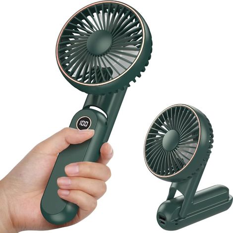 USB Rechargeable Portable Mini Fan with 2500mAh Base and 5 Modes Battery (Green) (1/5)