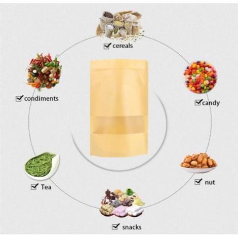 100 Pièces Sachet Kraft Alimentaire Sac Papier Kraft avec Fenetre Réutilisables Sachet Craft pour Collations,Anniversaire des (1/4)