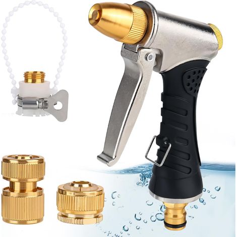 Pistolet d'arrosage,Set de douche à main de jardin haute pression en métal,Buse d'arrosage 3 fonctions, pour l'arrosage de jardin, le lavage de voiture, la douche d'animaux domestiques (1/5)