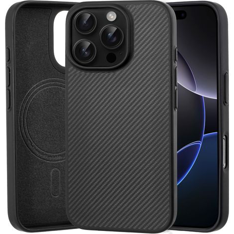 Custodia per iPhone 16 Pro, cover in fibra aramidica, nera (1/5)