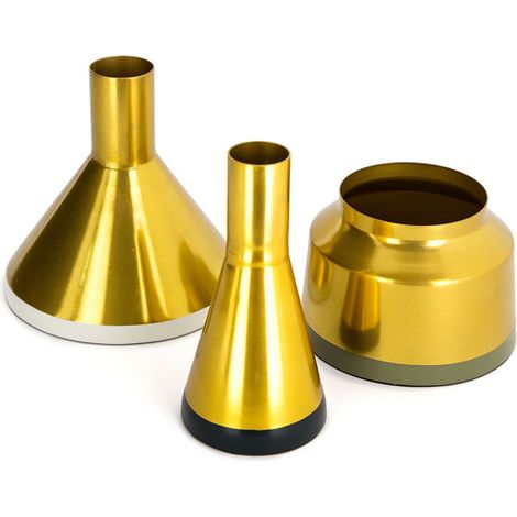 Lot de 3 Vases Déco "Culture" 16cm Gris & Or (1/3)