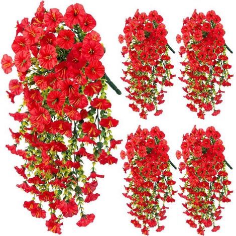 Lot 4 Pièces Fleurs Artificielles Grimpantes Rouges pour Extérieur Décoration Jardin Véranda Mariage Patio Balcon (1/5)