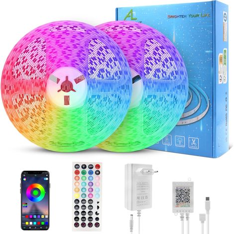 LED Strip 20 m, 60 LEDs/M, 1200 LEDs, 5050 SMD RGB Multi-Coloured LED Strip with 44 Key Remote Control, App Control, Sync with Music Rhythm, 24 V, for Party/Christmas/Bedroom (2 x 10 m) (1/5)