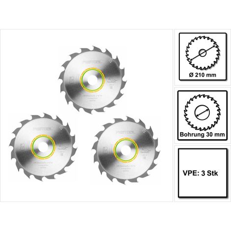 Festool 3 hojas de sierra circular Panther PW16 para madera 210 x 2,6 x 30 mm 210 mm 16 dientes (3x 493196) TS