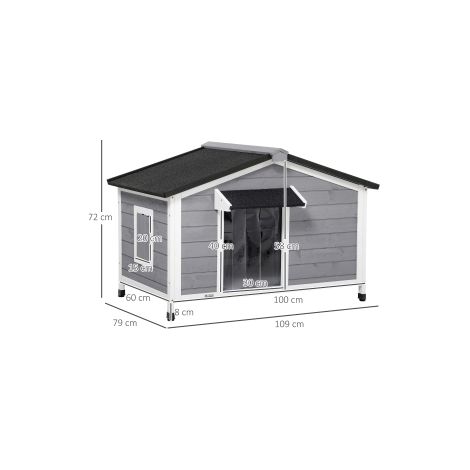 Niche pour grand chien grise en bois de sapin avec toit bitumé ouvrant et sol amovible pour jardin et terrasse (1/5)