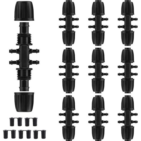 Lot de 10 Raccords en T Cannelés de 1/2 à 1/4 Pouce pour Tuyaux d'Irrigation, avec 10 Embouts pour Systèmes Goutte-à-Goutte de 14 mm/16 mm à 4 mm/7 mm, Adaptateur à 6 Voies (1/5)