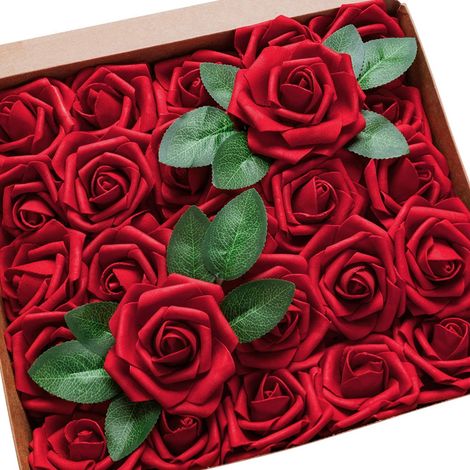 Roses Artificielles - Diamètre 8 cm - Tige 20 cm - En Mousse Souple - Pour Bouquets Mariage Décoration Fête - Lot de 25 (1/5)