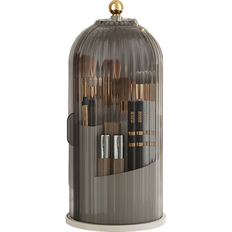 Organisateur de pinceaux de maquillage avec couvercle, pivotant à 360°, transparent et anti-poussière, pour coiffeuse, bureau ou salle de bain. (1/5)