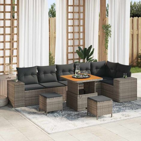 Set Divano da Giardino 9 pz 6-Numero di posti Grigio polyrattan vidaXL (1/5)