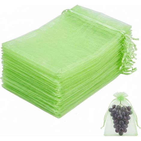 50 x Fruit Protection Bags, 20 x 30 cm, Grape Protection Bag with Drawstring, Garden Protection Net against Birds, Wasps and Hornets, Insect Net – Fruit Green (1/5)