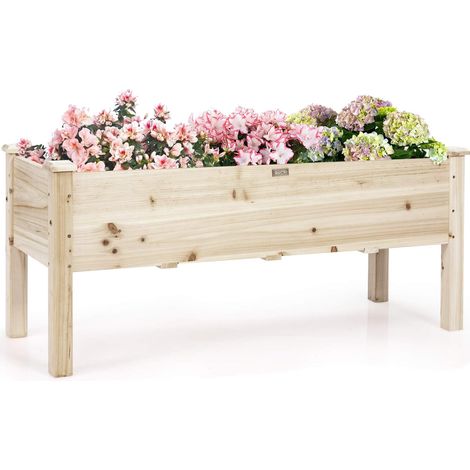 Costway – Jardinière surélevée en bois de sapin – 120 x 43,5 x 51 cm – Capacité 100 kg – 5 trous de drainage pour ventilation – Montage facile (1/5)