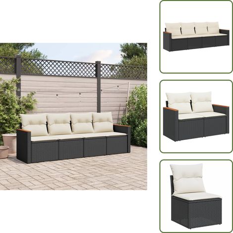 The Living Store 4-tlg. Garten-Sofagarnitur mit Kissen Schwarz Poly Rattan - Gartensortiment - Gartenmöbelset - Outdoor-Lounge - Rattanmöbel - Gartensonnenliege (1/5)