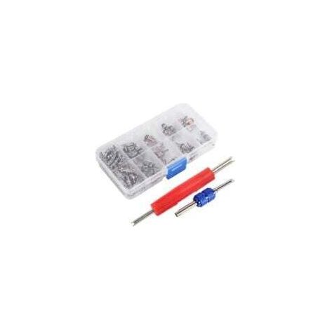 Valve inserts for R134a/R12 refrigeration and air conditioning systems, 102-piece assortment with extraction tool (1/4)