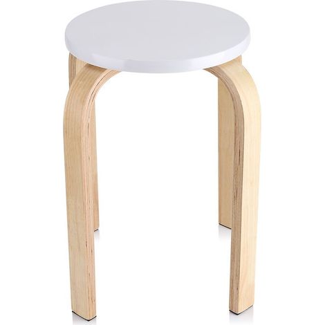 Stapelbarer, rutschfester, gebogener Holzhocker für Schlafzimmer, Bar, Esszimmer, Küche, Café, als Fußhocker, weiß (1/5)