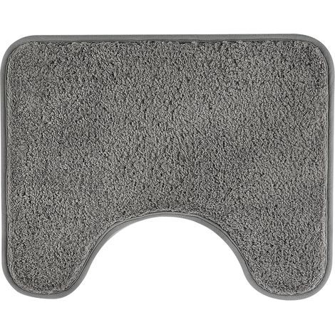 Tapis de toilette absorbant, antidérapant et extra doux, en microfibre moelleuse à poils longs, lavable en machine, séchage rapide, épais en forme de U, 50 x 60 cm (gris) (1/5)