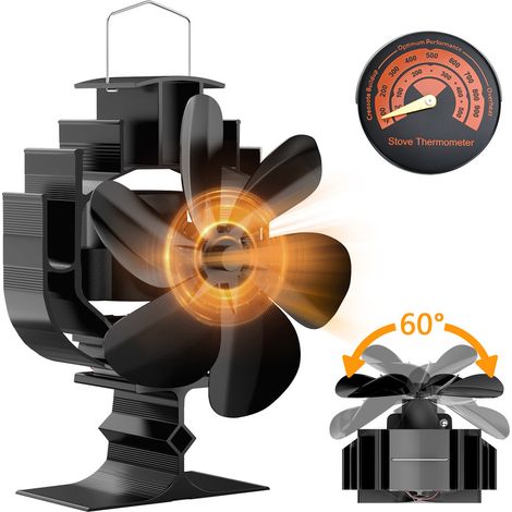 Gisam – Ventilateur de cheminée rotatif 6 pales – Pivote à 60° – Silencieux < 25 dB – Entraînement thermique – Débit d’air 280-330 m³/h