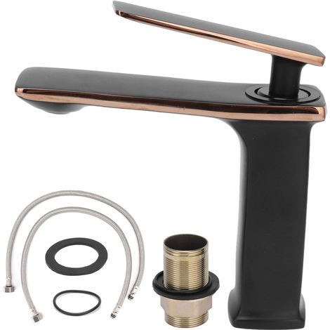 1 robinet mitigeur G1/2, noir et or rose, finition vernis cuit haute température, pour lavabo et toilettes (1/5)