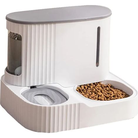 Distributeur automatique de nourriture et d'eau pour chats, mangeoire à gravité, distributeur de croquettes et d'eau, 2 en 1 (GRIS) (1/5)
