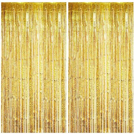 Lot de 2 Rideaux Frange Paillettes Or 3.3x6.6ft, Décoration Mariage Anniversaire Halloween Aucunely (1/5)