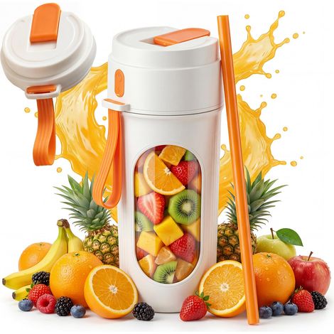 Mixeur portable — Mini-mixeur à 12 lames avec gobelet sport de 450 ml sans BPA, chargement USB-C, compact et portable, compatible lave-vaisselle, facile à nettoyer — Orange (1/5)