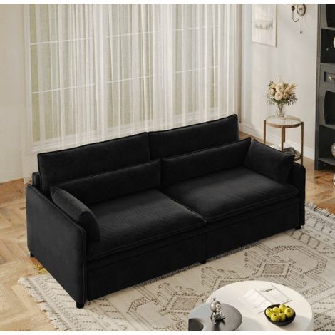 Canapé-lit 3 places 206x91x86 cm en tissu chenille noir, 3-en-1 avec rangement pour studio – MEUBLIV (1/5)