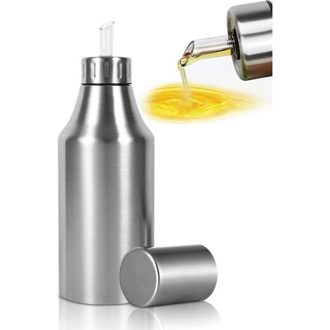 Dispensador de aceite de oliva de 500 ml, botella de aceite y vinagre, botella de acero inoxidable con boquilla antigoteo para aceite y vinagre.
