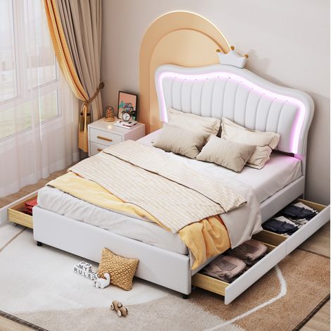 Cama dormitorio infantil con almacenaje y LED blanca OKMYHOME (1/5)