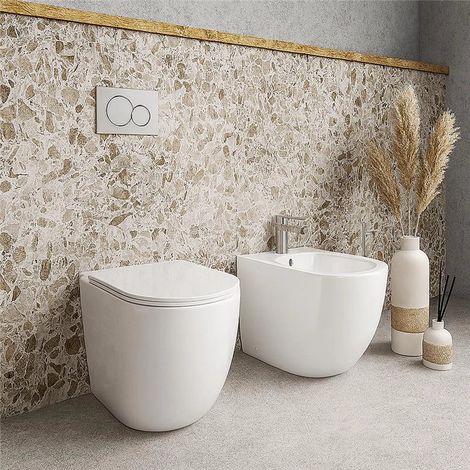 Exagonshop Coppia di sanitari filo muro Linea Emme scarico a