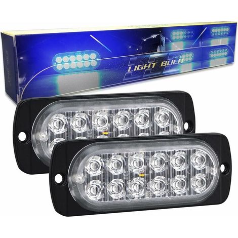 2 Pièces 4.3 pouces 12 led barre lumineuse stroboscopique, 12v 24v clignotant gyrophare police feux de remorque,bleu (1/5)