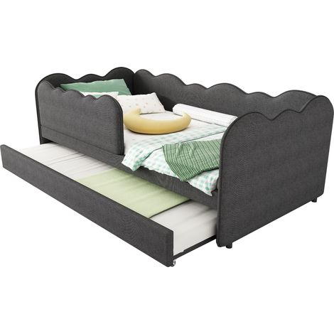 Lit enfant - 90x190cm, avec lit gigogne 90x190cm -Lin - Gris (1/5)