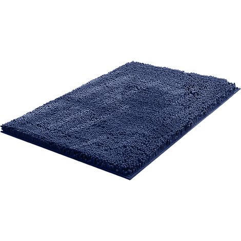 Lussuoso tappetino da bagno in ciniglia, extra morbido e assorbente, lavabile in lavatrice, antiscivolo, ideale per vasca da bagno, doccia e bagno (43,2 x 61 cm, nero) - Blu navy