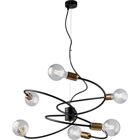 Sospensione Industrial 6 Luci Vortex Ferro Nero E Ottone Brunito (1/3)