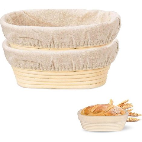 2 teiliger ovaler Gärkorb für Brot und Sauerteig handgefertigte Rattanschale Backutensil für Zuhause ausgekleidet 25 x 8 x 15 cm leicht zu reinig (1/5)
