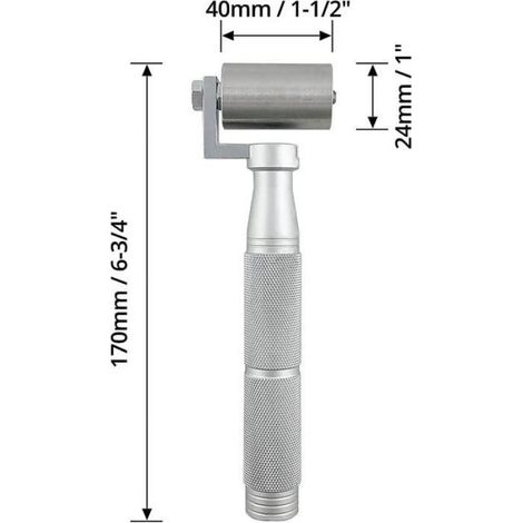 Rouleau de marouflage pour papier peint, acier inoxydable, largeur 40 mm, poignée antidérapante, vinyle et film automobile (1/4)