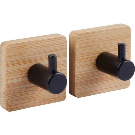 Lot de 2 Patères Adhésives en Bambou "Stiky+" 4cm Naturel