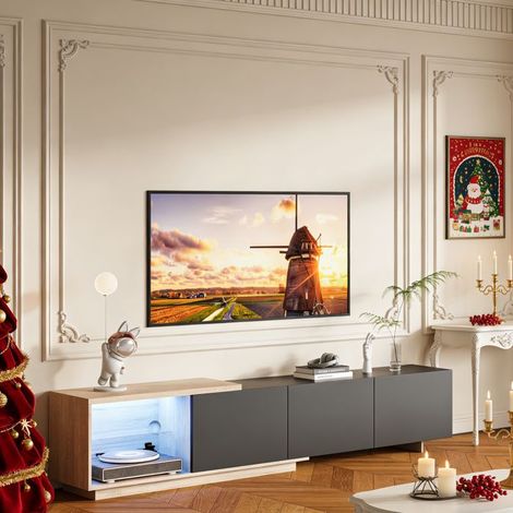Mobile TV - Mobile TV 180 cm - Nero e legno - Mobile TV LED a induzione - Design moderno