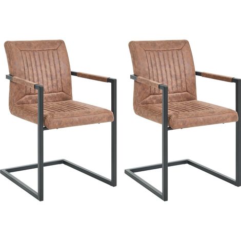 2 Chaises de Conférence et Salle à Manger Porte à Faux en Cuir PU Marron avec Piétement Noir et Accoudoirs Idéales pour Cuisine ou Salon Moderne Rétro Beliani (1/5)