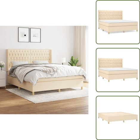 The Living Store Boxspringbett mit Matratze Creme 180x200 cm Stoff - Boxspringbett - Doppelbett - Cremefarbenes Bett - Bettenrahmen - Lattenrost