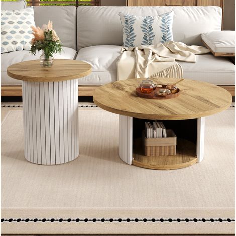 Couchtisch-Set 75x75x50+45x45x35 cm natur MDF mit Stauraum und flexiblem Design (1/5)