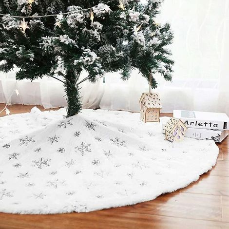 Jupe de Sapin de Noël en Fausse Fourrure Noël Tapis Rond de Sapin Couvre-Pied Sapin Décoration du Sapin Noël (78cm, Blanc)