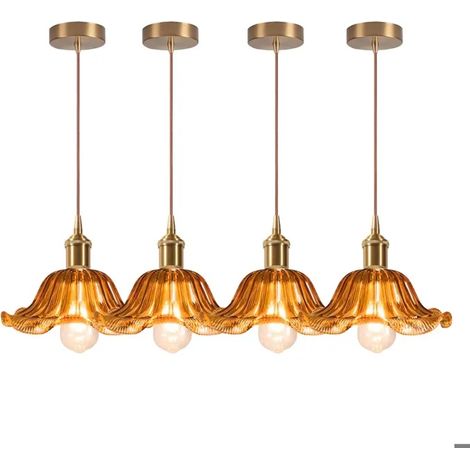 4x Moderne Suspension Luminaire Ambre,Lampe de Plafond Vintage Abat-jour en Verre Design Fleurs Lustre Style Nordique,25cm (1/5)