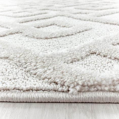 Tapis kilim scandinave rond crème Ø 80 – Polypropylène géométrique – Adapté au chauffage au sol – Poids 2.220 g/m² – Allotapis