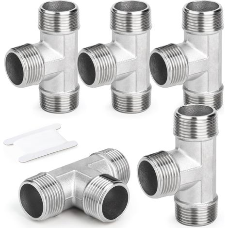 5 pièces en acier inoxydable 304 3/8" BSP mâle en forme de T à 3 voies pour eau/huile/gaz (1/5)