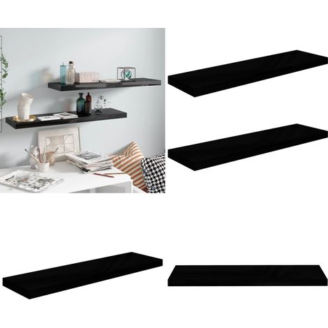 Schweberegale 2 Stk. Hochglanz-Schwarz 90x23,5x3,8 cm MDF - Schweberegale - Wandregale - Schwarz - Regalset - Wohnwanddeko - Home & Living (1/5)