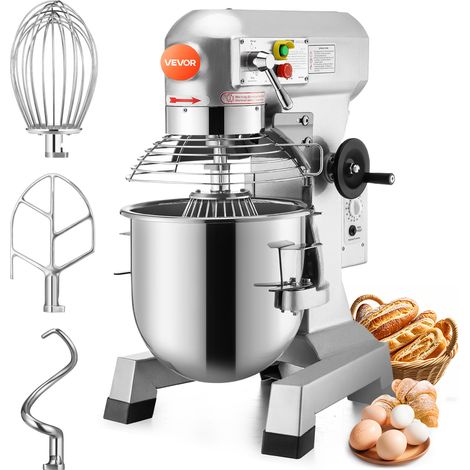 VEVOR Melangeur de Patisserie Professionnel 1100W a 3 Vitesses Melangeur Commercial Robot de Cuisine en Acier 30L avec Tige de Melangeur de Protection Contre les Eclaboussures