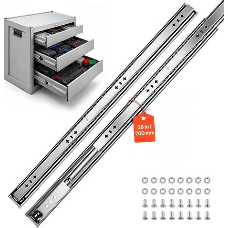 VEVOR Guías para Cajones 70 cm 120,2 kg Correderas para Cajones Laterales, con Extensión Completa de 3 Secciones, Rodamientos de Bolas, 1 Par, Tornillos y Tuercas para Armarios, Cocinas y Caravanas (1/5)
